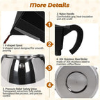 No Coating 4 Cup Aluminum and Stainless Steel Moka Pot Stovetop Espresso Maker Italian Coffee Machine 220ml 7.44oz Suitable for Gas Induction Stovetop Greca Coffee Maker Percolator Black