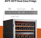 Ca'Lefort Wine Fridge & Cooler - 24 Inch 52 Bottle Wine Cooler Refrigerator, 40-65°F Dual Zone Wine Refrigerator Glass Door, 3 LED Built-in or Freestanding Fridge for Home/Bar/Kitchen (5.65 cu.ft)