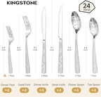 HIKAA 24PCS Stainless Steel Silverware Set with Steak Knives, Modern Flatware Set for Kitchen, Mirror Polished Cutlery Set with Forks, Spoons and Knives，Dishwasher Safe