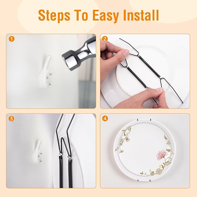 3 Pack Plate Hangers for The Wall, Suitable for 4-5 inch Art Plate, Stainless Steel Invisible Heavy Duty Wire Plate Holder with Wall Hooks, Plate Hangers for Displaying Plates, Platter, Dish, Black