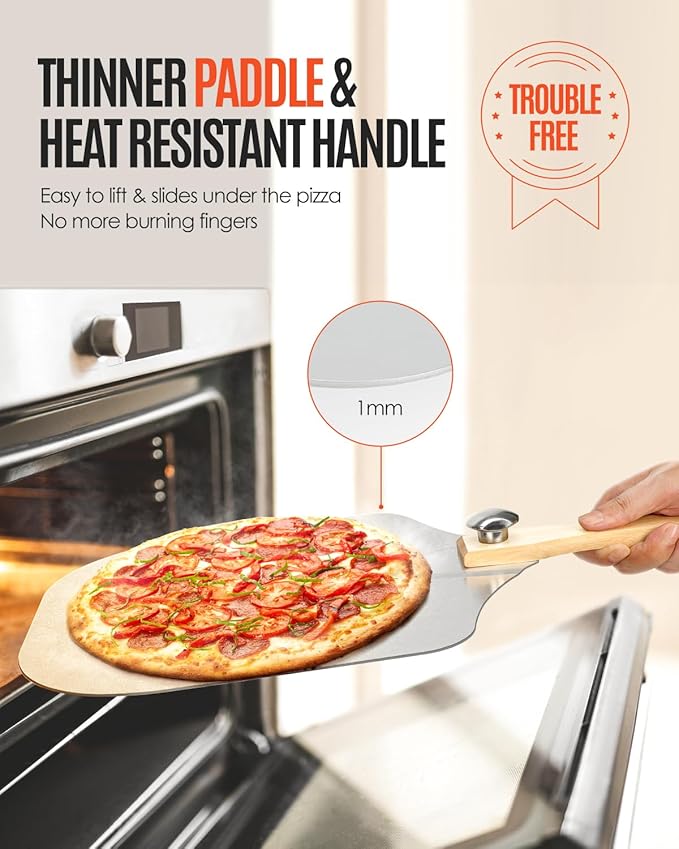 Mooues Pizza Peel Aluminum Pizza Spatula, Metal Pizza Paddle(14inx 16in) with Rocker Cutter Foldable Wood Handle, [Storage bag included], for Family Pizza Oven Baking Pizza, Dough, Bread & Pastry