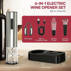 Electric Wine Opener,Rechargeable Automatic Wine Opener Corkscrew Opener Set With Wine Stopper, Foil Cutter, Wine Aerator,Storage Base & USB-C Cable Christmas Gifts for Wine Lovers