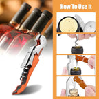 6 Pieces wine key wine opener Professional Waiter Corkscrews Stainless bottle opener Fold Serrated Foil Cutter Key for Family, Company Party,Bars,Restaurants(orange)