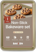 BAKKEN Kitchen Baking Pans - Nonstick White Coating, 13.58’’ × 9.65’’ Commercial Grade Carbon Steel Cookie Sheet, Diamond Texture Bottom, PFOA, PFOS, PTFE Free, Oven Safe Tray (450°F), White Marble