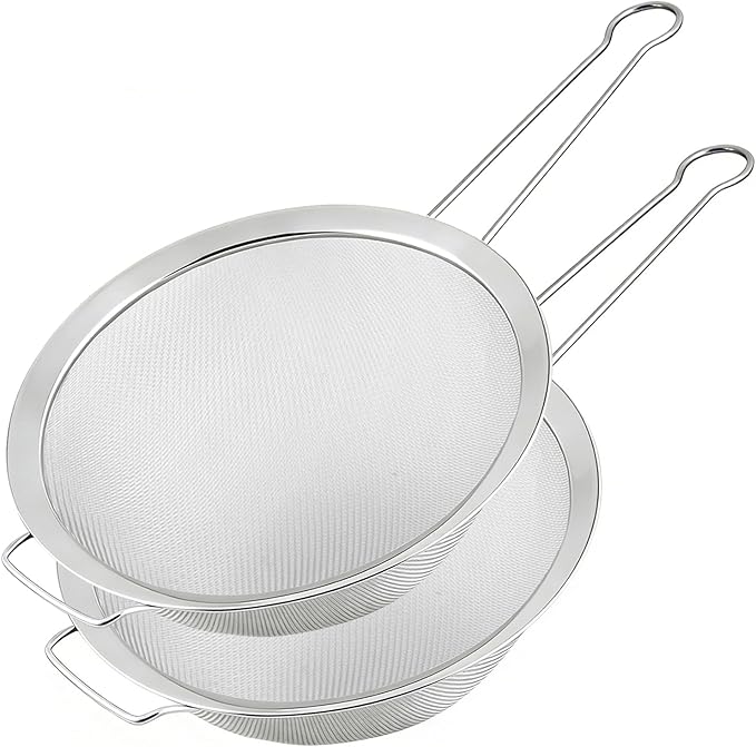 8.7" Large Fine Mesh Strainer Set with Sturdy Handle, Stainless Steel Sieve Flour Sifter, Kitchen Metal Colander for Rice, Quinoa, Pasta, Fruit, 2 Pack
