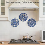 SMARTAKE 3 Set Silicone Trivet Mats, Multi-Use Carved Trivet Mat, Insulated Non-Slip Durable Kitchen Mats, Flexible Modern Kitchen Table Mat, for Hot Dishes, Pots, Dining Countertop, Navy Blue
