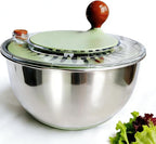 5.3Qt Stainless Steel Salad Spinner with Stop Button, Lid & Non-Slip Base, Salad Spinner Stainless Steel no Plastic, Dishwasher Safe, Vegetable Spinner Dryer with Drain Hole (GREEN)