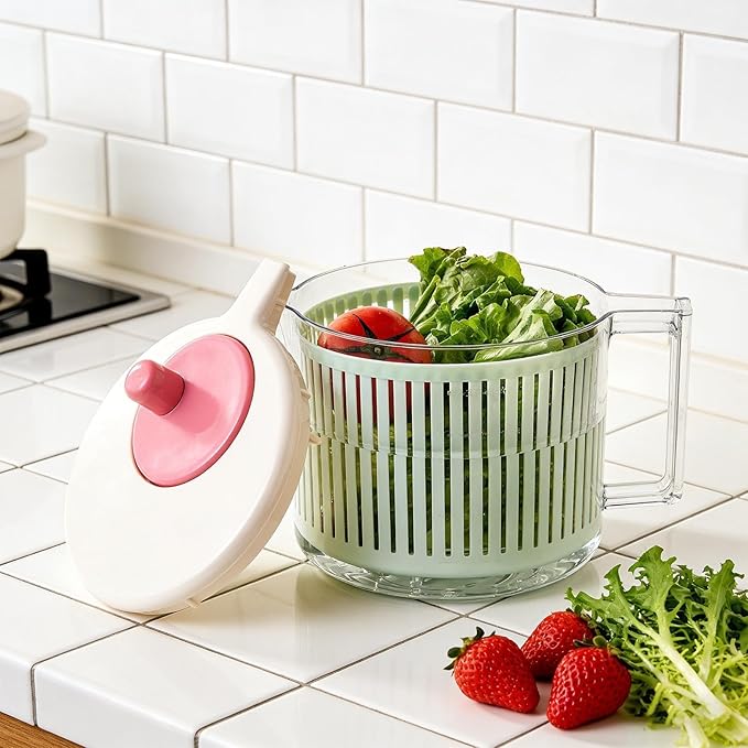 Vegetable Cleaning Bowl – Hand Crank Washer Device, Fruit Rinse Spinner Tool, Salad Washing Container for Kitchen Meal Prep Use | Smooth Mechanism Fast Drain Function Stable Base Structure