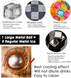 Whiskey Stone Gifts Set, Reusable Metal Ice Cubes, XL Large Stainless Steel Whiskey Stone, Refreezable Ice Ball Set with Storage Case, Unique Christmas Bourbon Gifts, Ice Rocks Wine Chiller