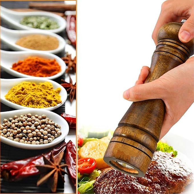 Wooden Pepper Mill Pepper Grinder Kit Manual mills Solid With Strong Adjustable Ceramic Grinders Set 8 Inches