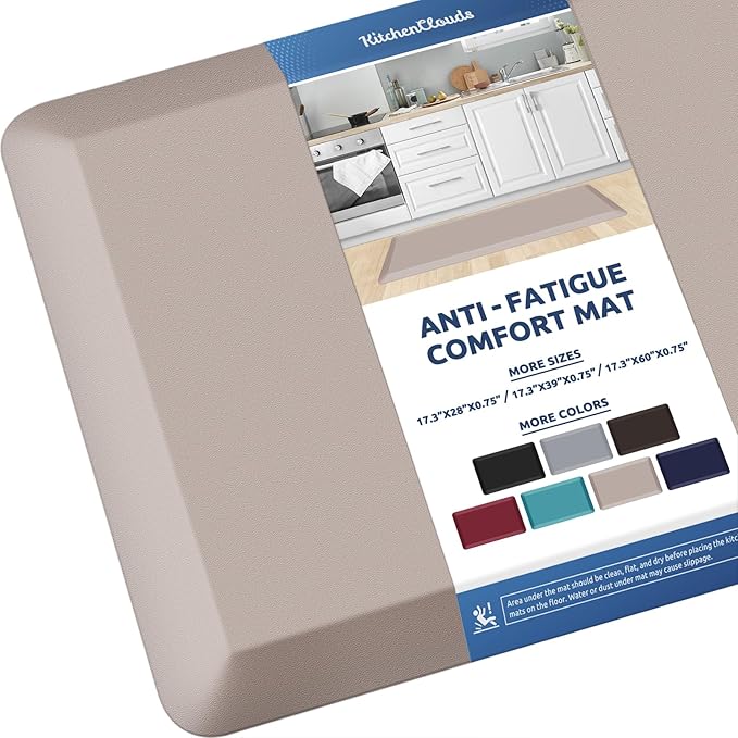 KitchenClouds Kitchen Mat Cushioned Anti Fatigue Kitchen Rug 0.8inch Water Resistant Non Slip Kitchen Rugs and Mats Standing Desk Mat Comfort Floor Mats for Kitchen Sink Office (17.3"x39",Khaki)