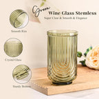 Green Vintage Drinking Glasses Set of 6-17oz Hand-Blown Highball Ribbed Glassware, Arch Design Cocktail Glasses for Whiskey Water Beverages Ice Coffee Juice Milk