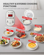 TLOG Low Carb Rice Cooker 2L(8 Cups Cooked), Low Sugar Healthy Rice Maker with 304 Stainless Steel Steamer Basket, 5 Cooking Presets, 24H Timer & Keep Warm Function