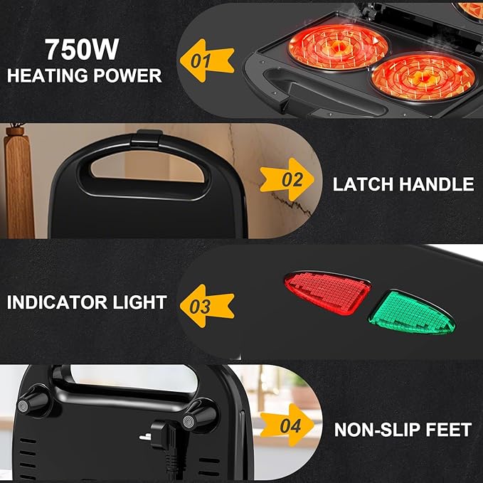 OSTBA Mini Waffle Maker 750W, Double 4-Inch Belgian Waffles Iron, Nonstick Plates, Compact Breakfast Appliance, Easy to Clean, Perfect for Kids & Family Breakfast