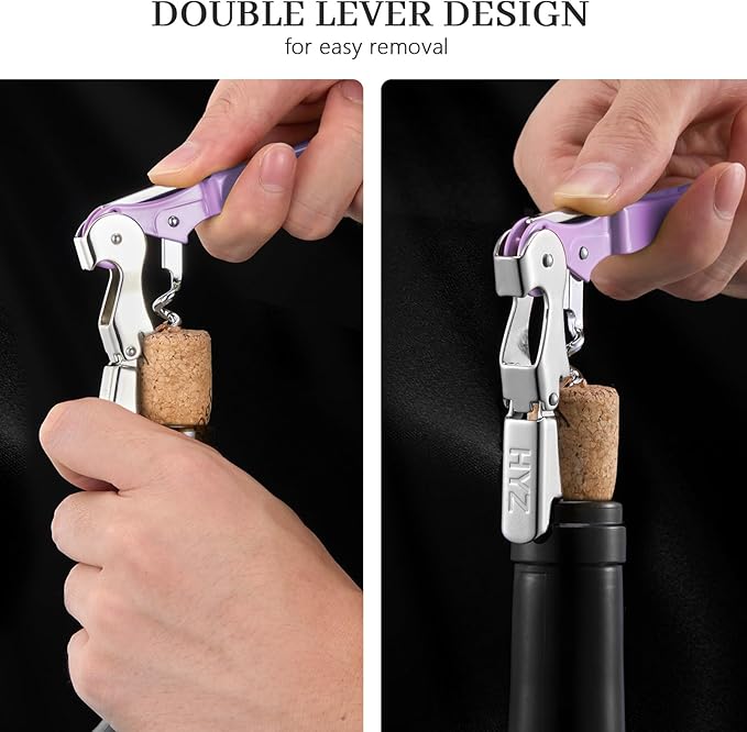 HYZ 2-Pack Wine Opener Waiter Corkscrew, Professional Wine Key for Servers, Bartender with Foil Cutter, Manual Wine Bottle Opener Double Hinged (Lilac)