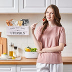 Kitchen Utensil Holder for Counter or Countertop, Extra Large Wood Organizer with 4 Compartments, Wooden Storage for Cooking and Silverware, Rustic Minimalist Decor, Sturdy Utensil Crock-White