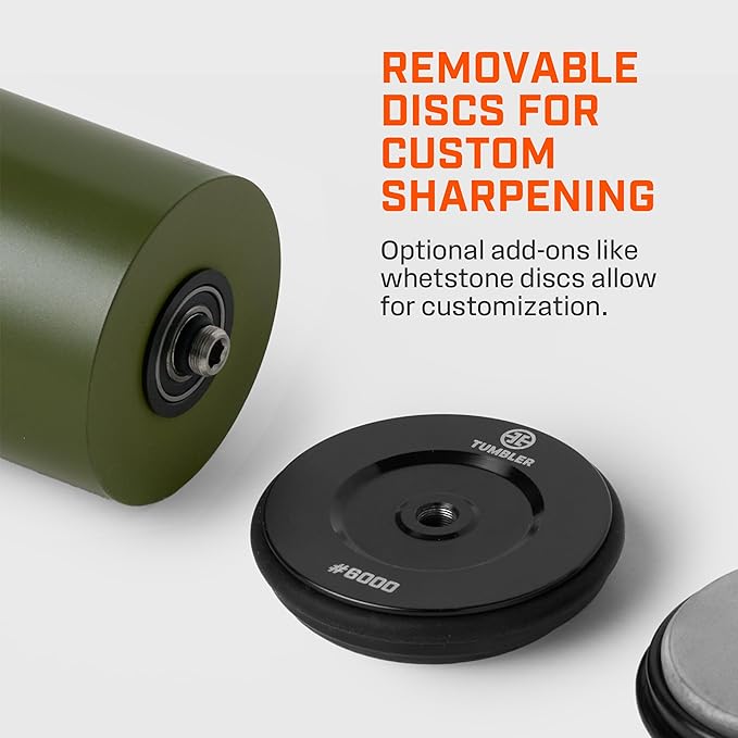 TUMBLER Pro Rolling Knife Sharpener™ - Knife Sharpening Made Easy - Ultimate Gift for Father's Day - Kit with Removable Disc System - 4-Layer Diamond Sharpening Disc & EdgeBoost Ceramic Disc (Green)