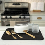 S&T INC. Dish Drying Mat, 16” x 18”, Absorbent Microfiber Kitchen Counter Mat, Dish Drying Pad for Dishes, Utensils, Pots and Pans, Large, Black