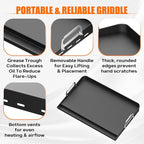 23" x 16" Cast Iron Nonstick Grill Griddle for Gas & Charcoal Grills, Flat Top BBQ Griddle Plate with Grease Groove & Removable Handle, Universal Fit for Outdoor & Home Cooking, Tailgating