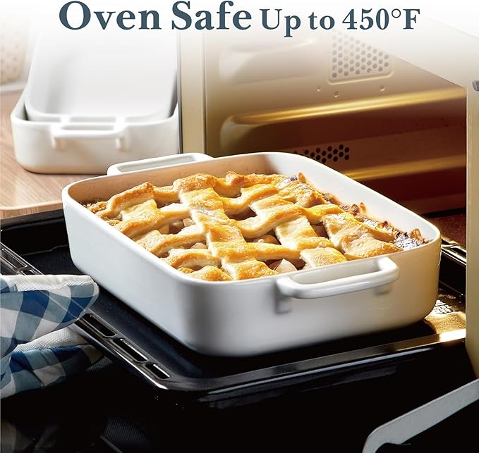 ONEMORE Casserole Dishes for Oven,9.5"x15.4" Baking Dishes Set of 4,Ceramic Bakeware Sets with Handles for Cooking, Baking,Serving, Wedding and Gifting, Baking Pan White , Microwave & Dishwasher Safe(7.5"/11.2"/13.4"/15.4")