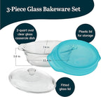 Libbey Baker’s Premium 3 Piece Glass Baking Dish Set, Stackable, Space Saving Casserole Dish with Lid Set, Baking Glassware for Casseroles, Desserts