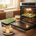 2 Set 12-cup Non Stick Carbon Steel Muffin Pan for Baking with 24 Reusable Silicone Liners, Non Toxic Cupcake Pan Muffin Tin for Easter Wedding Brownies Egg Bite, Easy to Pop(Green)