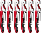 6 Pieces Professional Waiter Corkscrew Wine Openers, Red Wine Keys Opener Stainless Steel Hinges Serrated Foil Cutter for Restaurant Waiters, Sommelier, Bartenders (Red)