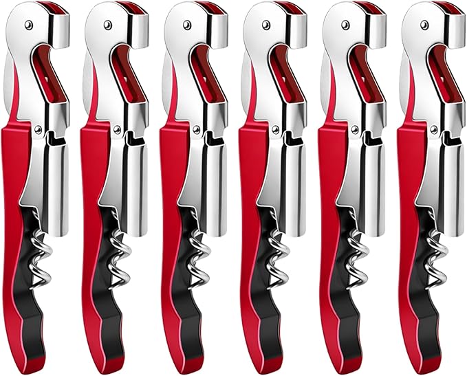 6 Pieces Professional Waiter Corkscrew Wine Openers, Red Wine Keys Opener Stainless Steel Hinges Serrated Foil Cutter for Restaurant Waiters, Sommelier, Bartenders (Red)