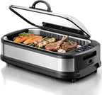 Kismile Smokeless Indoor Grill, 1500W Electric Grill Indoor with Tempered Glass Lid, Non-Stick Korean BBQ Grill with 6-Level Temp Control, Dual-Turbo Smoke Extractor, Drip Tray & Dishwasher-Safe Parts