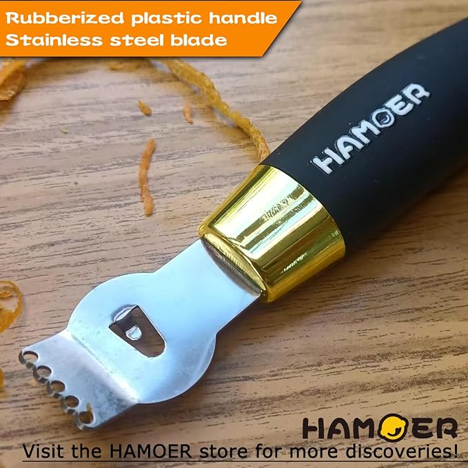 Lemon Zester Tool with Channel Knife Citrus Twist Making Tool Ergonomic Curved Handle Gold-Black