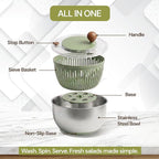 5.3QT Stainless Steel Salad Spinner - Large Salad Spinner with Non-Slip Base, Drain Hole and Stop Button- Dish Washer Safe Vegetable Spinner