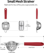U-Taste Small Fine Mesh Strainer: 18/8 Stainless Steel 3.35in 30 Mesh Kitchen Food Sieve with Sturdy Riveted Silicone Handle, Heavy Duty Deep Handheld Metal Colander for Tea, Juice (Red)