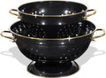 Metal Colander 2 Pack, 3.5 Quart Powder Coated Self-draining Solid Ring Base Metal Large Kitchen Pasta Vegetable Fruit Strainer with Handle (L-BLACK)