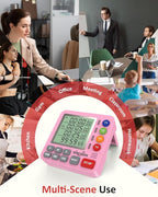 Digital Kitchen Timer for Cooking - 4 Channel Count Up Countdown Timer with Loud Alarm and Silent Mode, Large Display, Magnetic Back, Auto Memory for Classroom Study Gym, Battery Included (Pink)