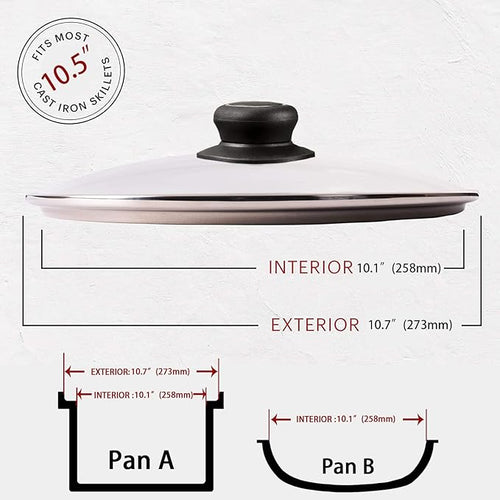 10.5 Inch Pan Lid, Frying Pan Lid, Fry Pan Lid, Skillet Lid, Pan Lid with Handle Compatible with 10-10.7 Inch Kitchen Cookware, Tempered Glass Cover, 10.5"