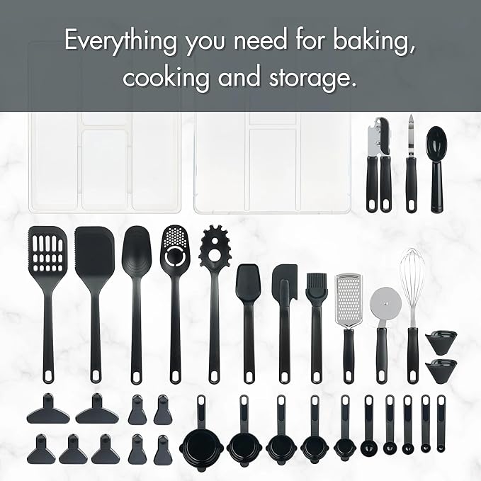 36-Piece Kitchen Gadget Set with Cooking Utensils & Drawer Organizer, Non-Stick Safe Tools for Everyday Cooking, Complete Kitchen Essentials