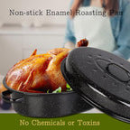 Roasting Pan 18.3 inch Roaster Pan Set Enamel Oven Roaster Pan with Lid for Turkey Chicken Cookware