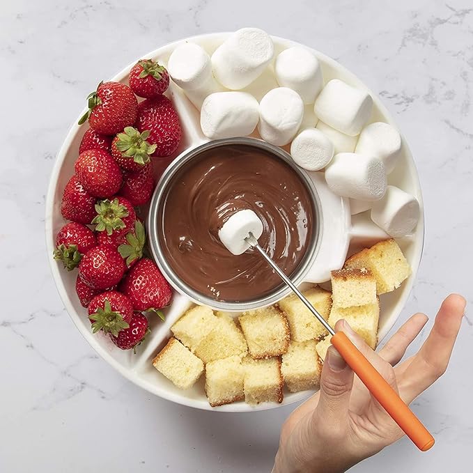 Fondue Pot Electric Set for Chocolate and Nacho Cheese, Chocolate Fondue Kit with Dipping Forks, Temperature Control, 9-ounce Detachable Bowl, Gift Set Date Night Idea Movie Night Game Night Gift Set