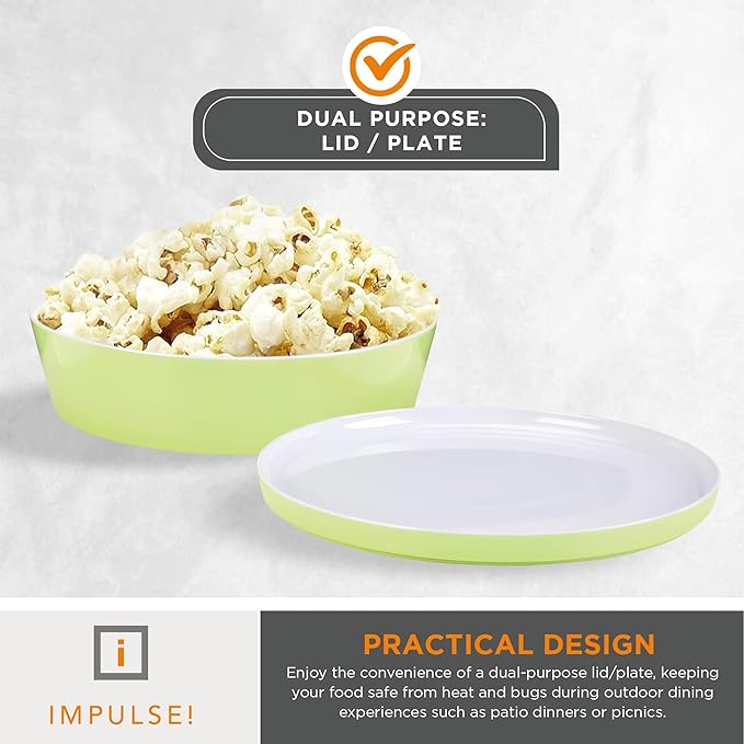 IMPULSE! Minimalist Medium Lime Bowl - Perfect for Meal Preps, Pasta, Fruits, Salad, and Pastries! Lid Doubles as Plate! Great for Storing Food!