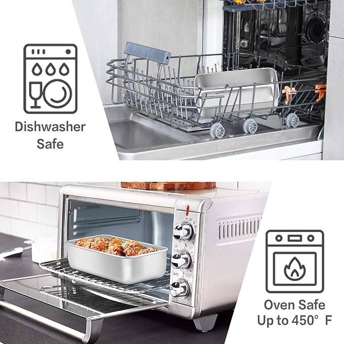 E-far Loaf Pan for Baking Bread, 9 x 5 Inch Stainless Steel Baking Loaf Pan, Metal Bakeware for Bread Meatloaf Cake Brownies, Healthy & Non Toxic, Brushed Finish & Easy Release, Oven & Dishwasher Safe