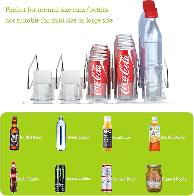 Drink Organizer for Fridge,Self Pushing Fridge Drink Organizer,Automatic Drink Dispenser for Fridge-Holds up to 25 Cans