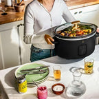 Beautiful 6 Qt Programmable Slow Cooker by Drew Barrymore -5 Preset Cooking Functions, Digital Countdown Timer, Dishwasher-Safe Parts and Cool-Touch Handles (Black Sesame)