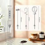 Colarlemo Milk Frother Handheld Rechargeable with Stand, Frother Wand Drink Mixer Electric Whisk for Coffee, Detachable With 3 Stainless Whisks, Hand Mixer for Lattes, Cappuccino, Matcha, Egg, Beige