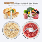 3-in-1 Upgraded Food Processor with Electric Chicken Shredder | 1.5L Bowls Vegetable Food Chopper, Dicer, Grinder with 250W Copper Motor One-Touch Shredder for Chicken,Nuts, Baby Food & Dough