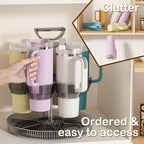 Rotating Coffee Bar Accessories Organizer, 2-Tier Lazy Susan Cup Holder for Stanley 40oz Tumbler with Handle, Countertop Drying Rack Station with Divided Tray for K-Cups, Snacks & Mugs