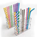 2 PACK Small Acrylic Straw Holder for Cabinet Doors, Reusable Adjustable Two-Part Straw Organizer with Ultra Sticky Adhesive Strips, 2026 Space-Saving Straw Storage for Kitchen Cupboard