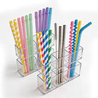 2 PACK Small Acrylic Straw Holder for Cabinet Doors, Reusable Adjustable Two-Part Straw Organizer with Ultra Sticky Adhesive Strips, 2026 Space-Saving Straw Storage for Kitchen Cupboard