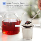 Stainless Steel Tea Infuser for Loose Leaf Tea – Extra Fine Mesh Strainer with Heat Proof Double Handles & Lid, Reusable Filter Fits Mugs, Cups & Teapots, White