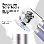 Beneno Heavy Duty Hand Can Opener Manual with Magnet, Durable Sharp Carbon Steel Blade Smooth Cutting, Big Effort-Saving Knob, Soft Grip Handle, Multifunctional Kitchen Tool with Bottle Opener, Purple