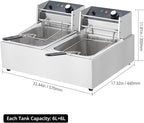 Commercial Electric Deep Fryer, 6L x 2 Dual Tank Stainless Steel Deep Fryer with Frying Basket & Lid, Countertop Fryer for Home Kitchen and Restaurant, 3600W, 110V
